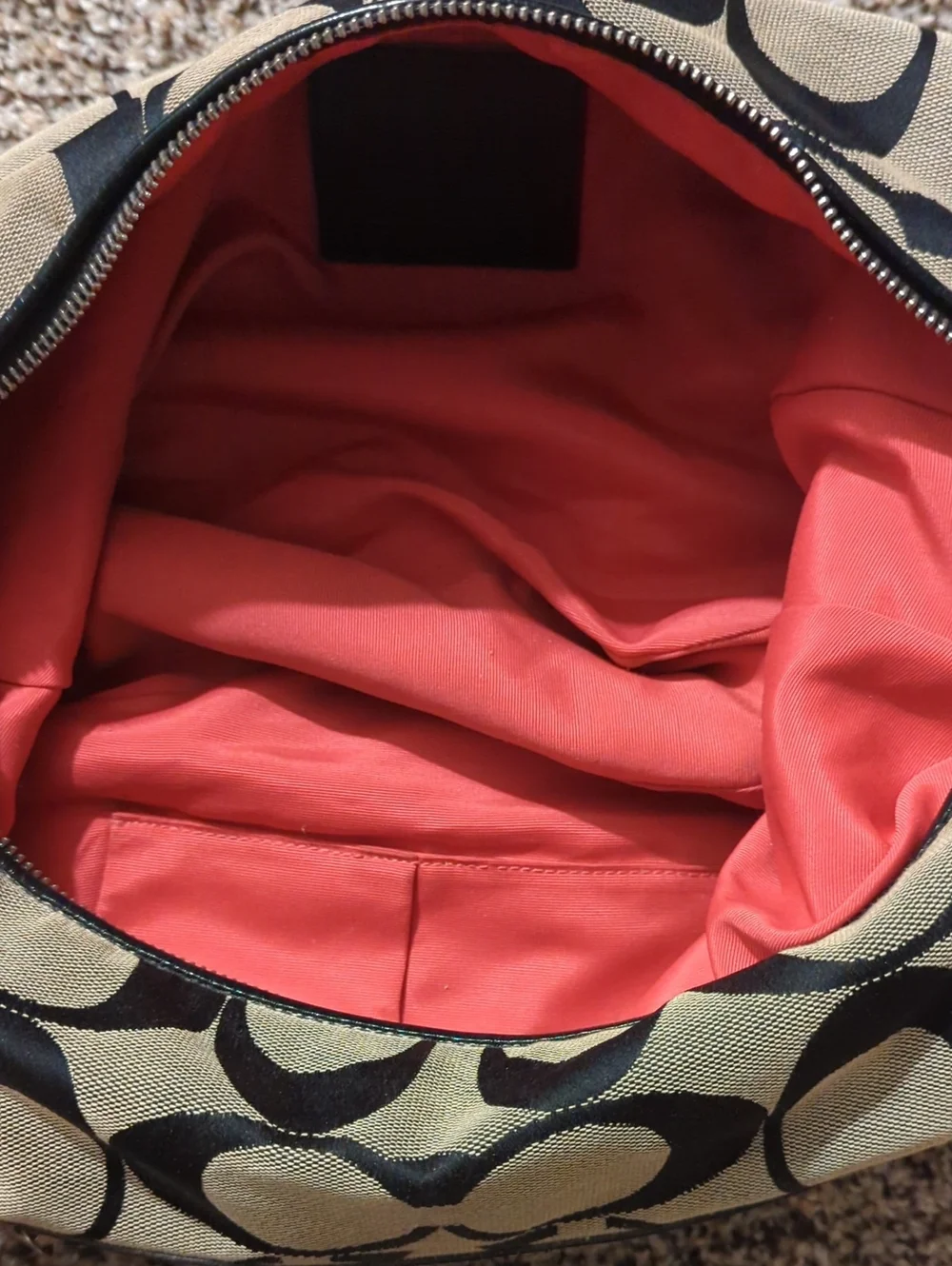 Coach Signature Canvas Shoulder Bag in Khaki and Black